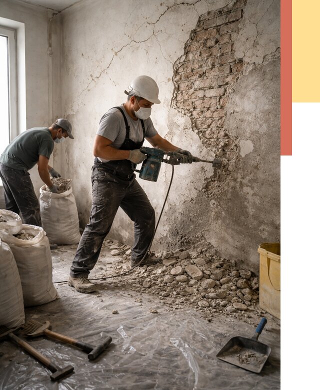 Демонтаж штукатурки со стен в Набережных Челнах от 7314 руб/м² — быстро и недорого | ОТДЕЛОЧНИК-Нбр