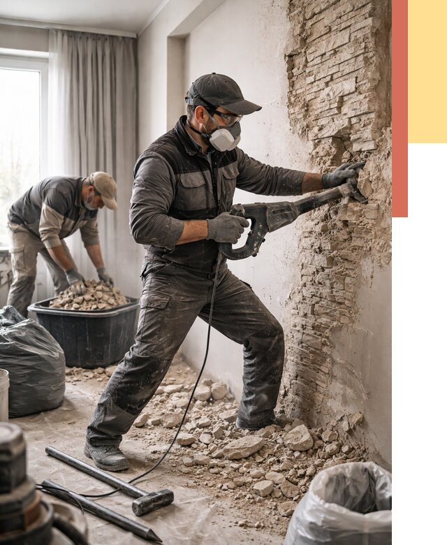 Демонтаж декоративного камня в Набережных Челнах от 1473 руб/м² — быстро и недорого | ОТДЕЛОЧНИК-Нбр