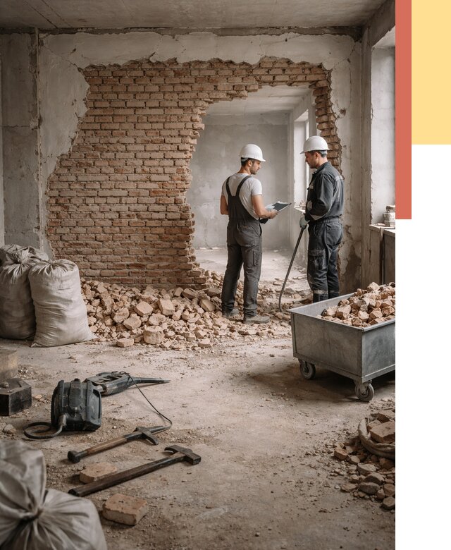 Демонтаж кирпичных стен в Набережных Челнах от 4266 руб. — быстро, недорого, под ключ | ОТДЕЛОЧНИК-Нбр