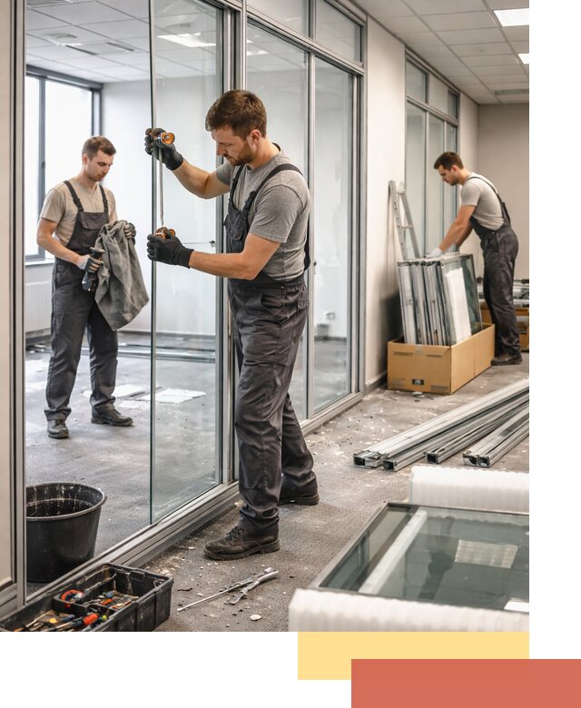 Демонтаж стеклянных перегородок в Набережных Челнах быстро и безопасно