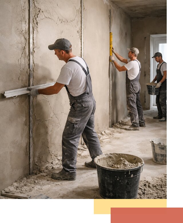 Штукатурка стен по маякам в Набережных Челнах — точная и ровная поверхность