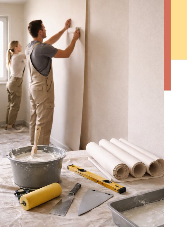 Поклейка бумажных обоев в Набережных Челнах от 5587 руб./м2 — быстро и недорого | ОТДЕЛОЧНИК-Нбр