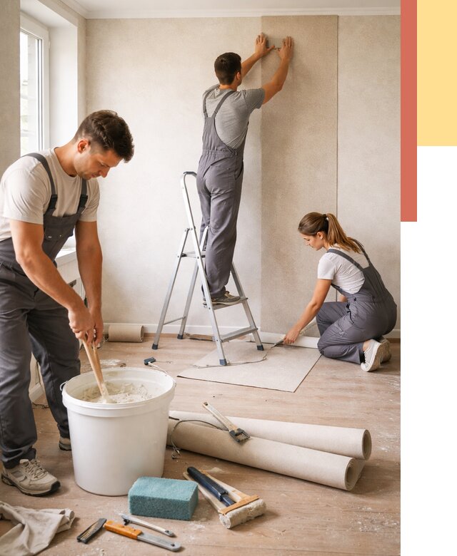 Оклейка стен обоями в Набережных Челнах от 3555 руб/м2 — быстро и недорого | ОТДЕЛОЧНИК-Нбр