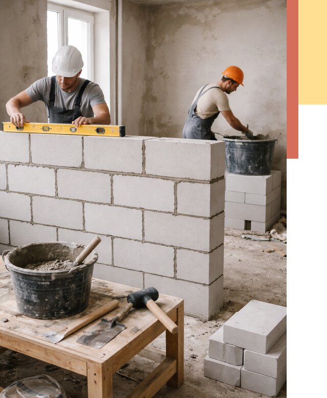 Кладка перегородок из газобетона в Набережных Челнах от 3251 руб. под ключ | ОТДЕЛОЧНИК-Нбр