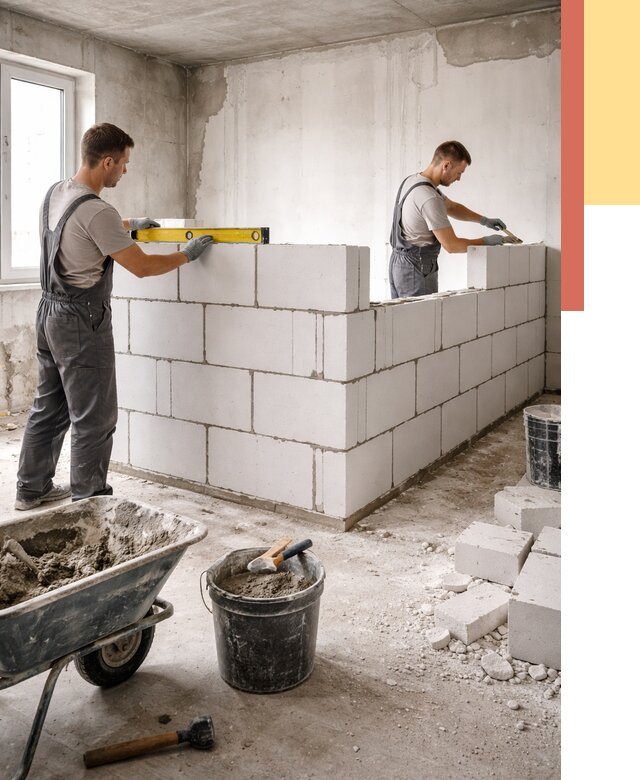 Кладка перегородок из ПГП в Набережных Челнах от 2540 руб./м2 — монтаж и возведение под ключ | ОТДЕЛОЧНИК-Нбр