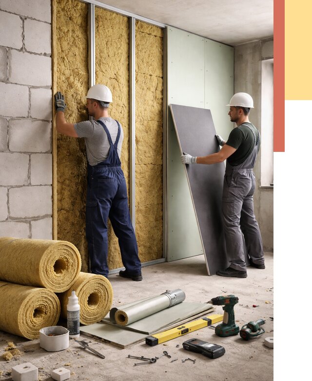 Шумоизоляция перегородок из блоков в Набережных Челнах от 1879 руб./м² — быстро и недорого | ОТДЕЛОЧНИК-Нбр