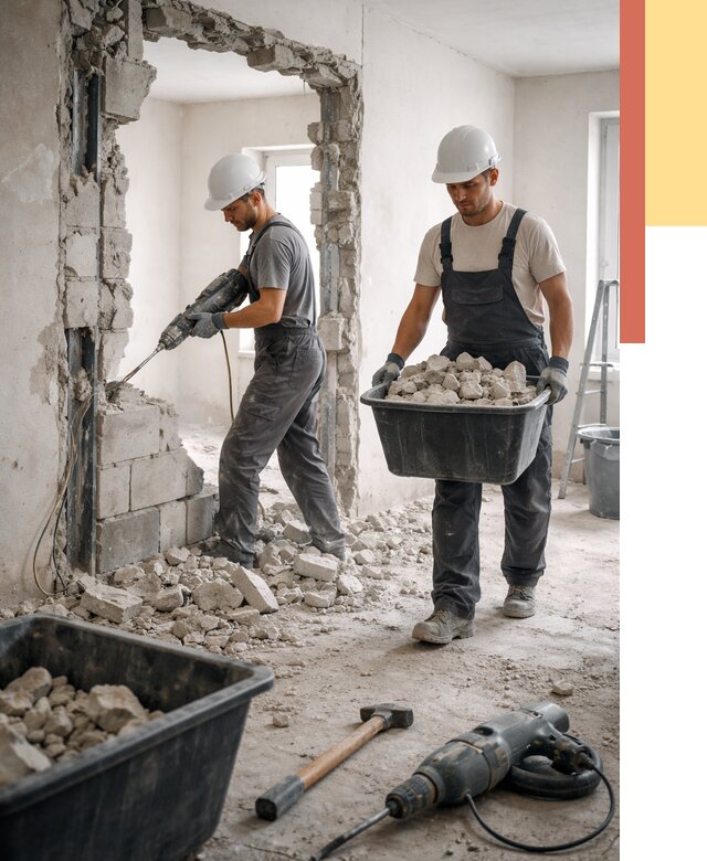 Демонтаж блоковых перегородок в Набережных Челнах от 3809 руб. — быстро и недорого | ОТДЕЛОЧНИК-Нбр