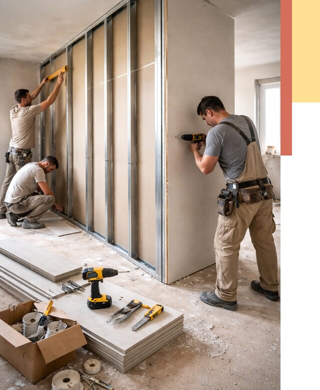 Монтаж однослойной перегородки из гипсокартона в Набережных Челнах от 660 руб. | ОТДЕЛОЧНИК-Нбр