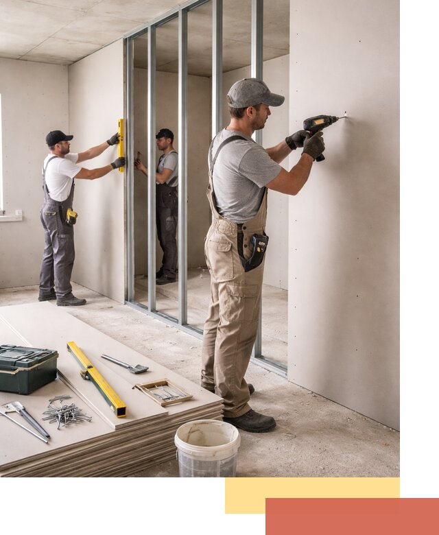 Однослойная перегородка из гипсокартона в Набережных Челнах под ключ, монтаж и отделка