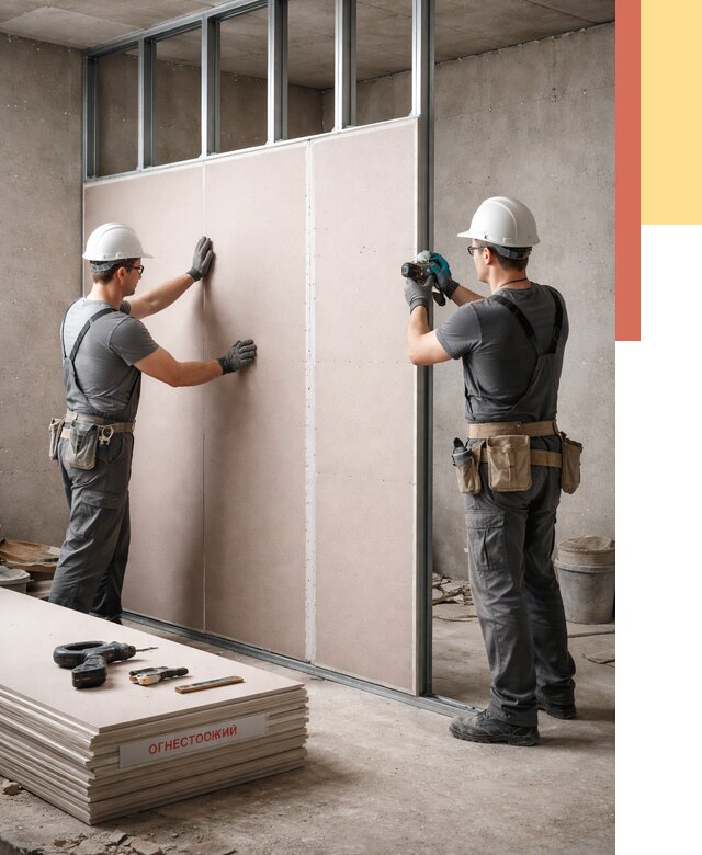 Перегородка из огнестойкого гипсокартона в Набережных Челнах от 1879 руб. под ключ | ОТДЕЛОЧНИК-Нбр
