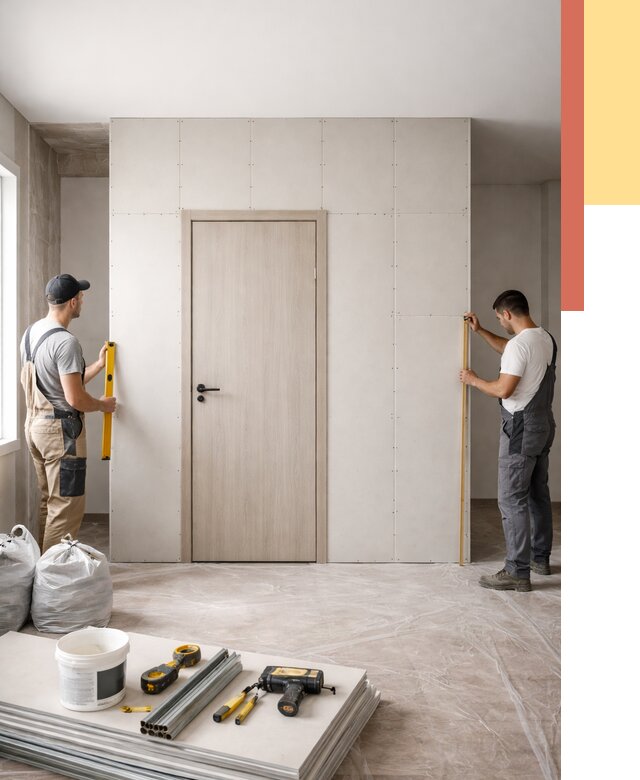 Перегородка из гипсокартона с дверью в Набережных Челнах от 4571 руб. под ключ | ОТДЕЛОЧНИК-Нбр