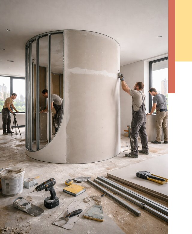 Радиусная перегородка из гипсокартона в Набережных Челнах от 2946 руб. под ключ | ОТДЕЛОЧНИК-Нбр