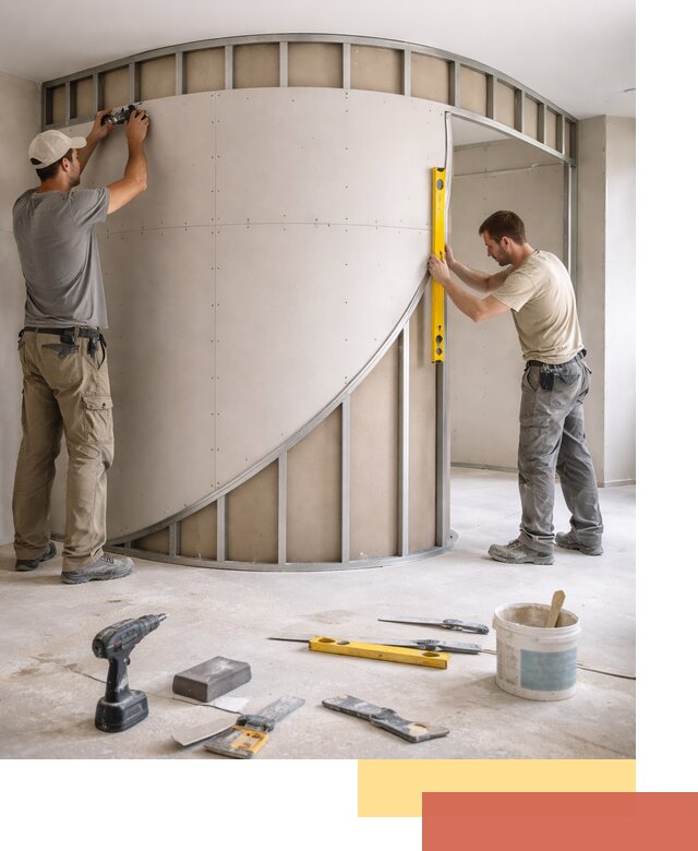 Радиусная перегородка из гипсокартона в Набережных Челнах под ключ