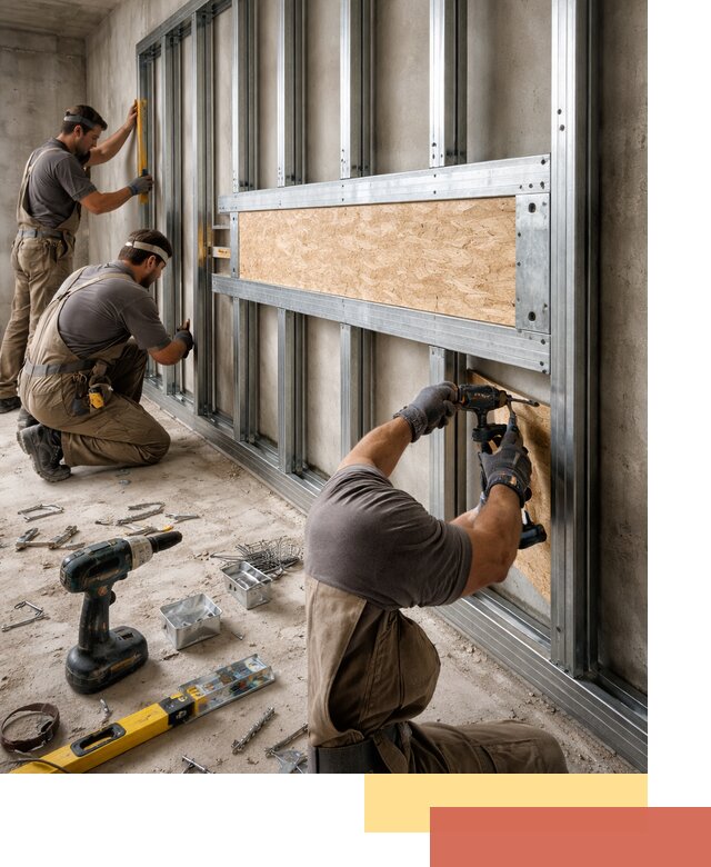 Усиленная перегородка для крепления тяжёлых конструкций в Набережных Челнах