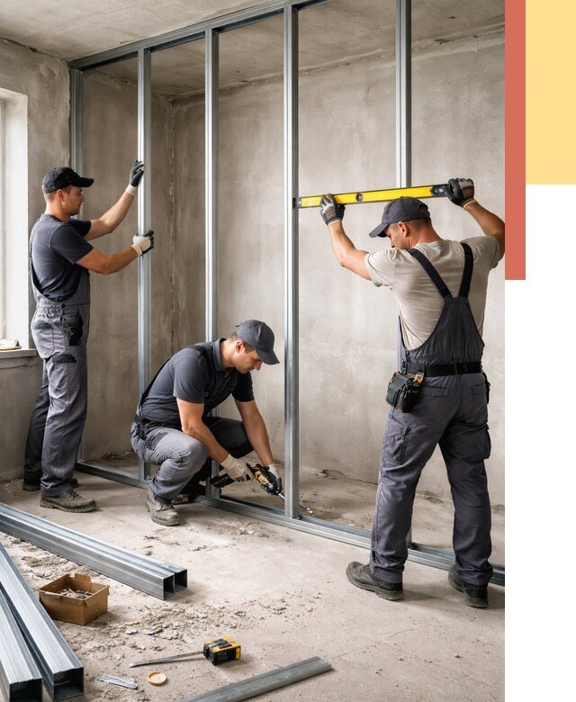 Монтаж каркаса перегородки из профиля в Набережных Челнах от 762 руб. | ОТДЕЛОЧНИК-Нбр