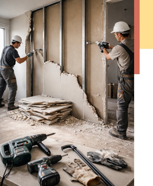 Демонтаж перегородки из гипсокартона в Набережных Челнах от 1219 руб. быстро и недорого | ОТДЕЛОЧНИК-Нбр