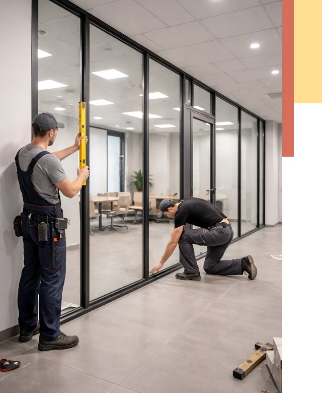 Каркасные стеклянные перегородки в Набережных Челнах под ключ от 9345 руб. | ОТДЕЛОЧНИК-Нбр