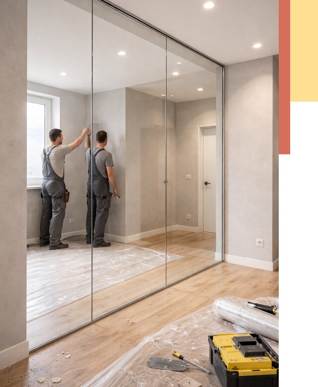 Безрамные стеклянные перегородки в Набережных Челнах — монтаж от 9650 руб. | ОТДЕЛОЧНИК-Нбр