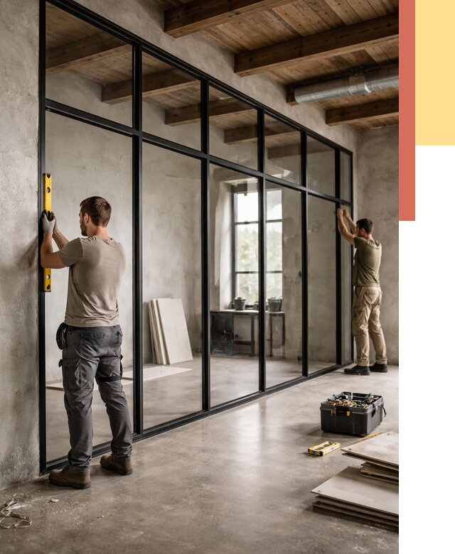 Стеклянные перегородки лофт в Набережных Челнах от 10666 руб. под ключ | ОТДЕЛОЧНИК-Нбр