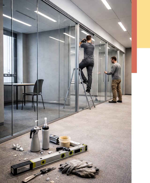 Стеклянные офисные перегородки в Набережных Челнах от 8634 руб. — монтаж и установка | ОТДЕЛОЧНИК-Нбр