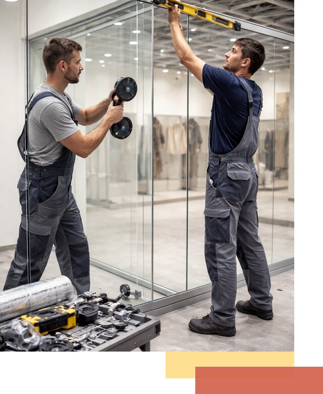 Стеклянные перегородки для магазинов в Набережных Челнах — монтаж и установка