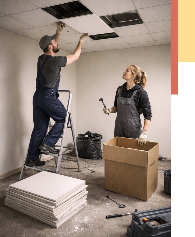 Демонтаж потолочной плитки в Набережных Челнах от 4571 руб. быстро и недорого | ОТДЕЛОЧНИК-Нбр