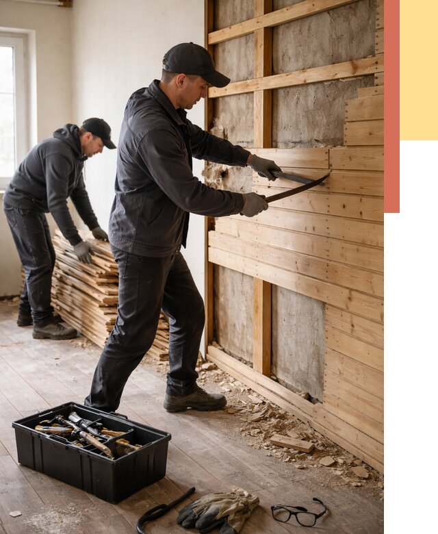 Демонтаж вагонки в Набережных Челнах от 3860 руб/м2 — быстро и недорого | ОТДЕЛОЧНИК-Нбр