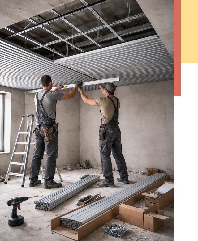 Монтаж реечного потолка в Набережных Челнах от 4571 руб. под ключ | ОТДЕЛОЧНИК-Нбр