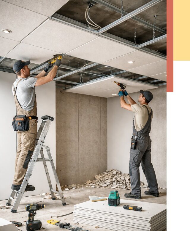 Монтаж акустического потолка в Набережных Челнах от 6603 руб/м2 — быстро и недорого | ОТДЕЛОЧНИК-Нбр