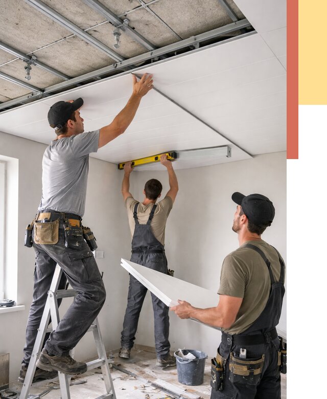 Монтаж потолка из ПВХ панелей в Набережных Челнах от 3555 руб./м2 — быстро и недорого | ОТДЕЛОЧНИК-Нбр