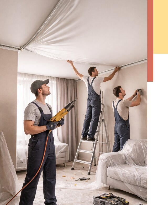 Установка натяжного потолка в Набережных Челнах от 4571 руб. | Быстро и недорого — ОТДЕЛОЧНИК-Нбр