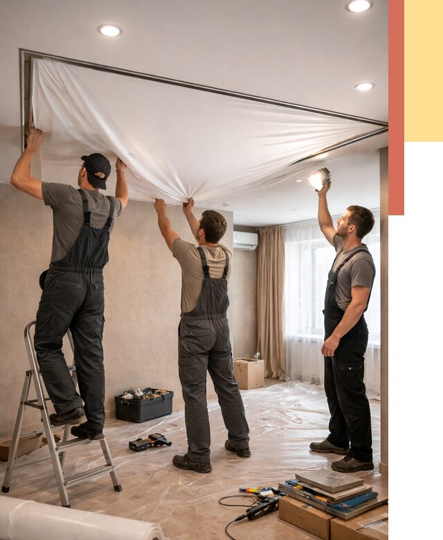 Монтаж ПВХ натяжного потолка в Набережных Челнах от 3555 руб. под ключ | ОТДЕЛОЧНИК-Нбр