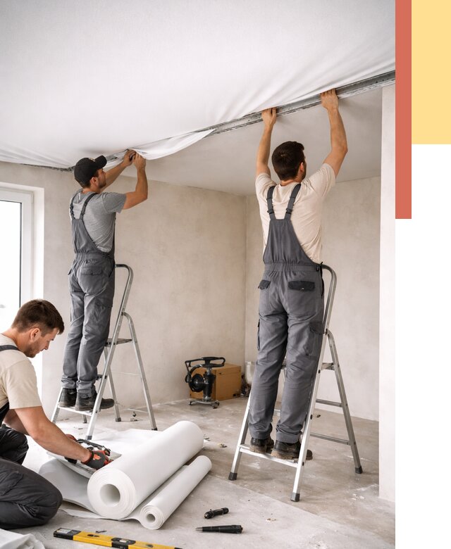 Монтаж тканевого натяжного потолка в Набережных Челнах от 3555 руб. под ключ | ОТДЕЛОЧНИК-Нбр