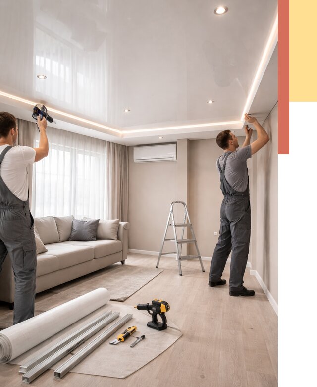 Монтаж глянцевого натяжного потолка в Набережных Челнах от 762 руб. под ключ | ОТДЕЛОЧНИК-Нбр