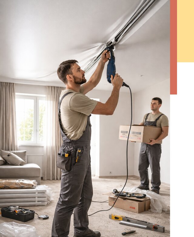 Монтаж сатинового натяжного потолка в Набережных Челнах от 3555 руб. | Быстро, недорого — ОТДЕЛОЧНИК-Нбр