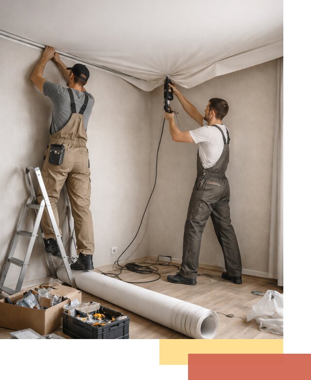 Монтаж цветного натяжного потолка в Набережных Челнах за один день