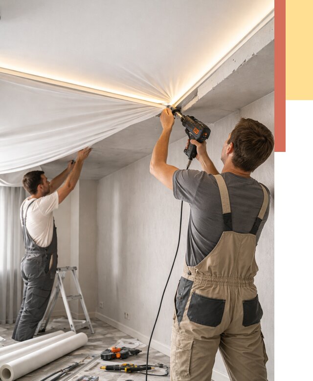 Монтаж натяжного потолка с подсветкой в Набережных Челнах от 965 руб. | ОТДЕЛОЧНИК-Нбр