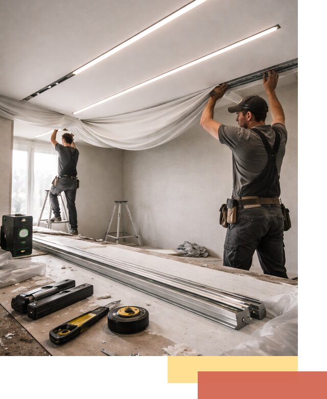 Монтаж натяжных потолков со световыми линиями в Набережных Челнах