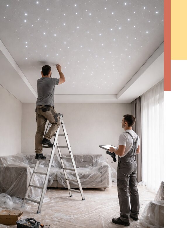 Монтаж натяжного потолка «звездное небо» в Набережных Челнах от 6603 руб. | ОТДЕЛОЧНИК-Нбр