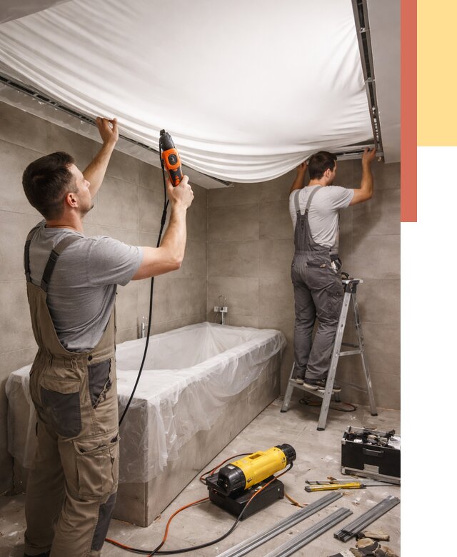 Монтаж натяжного потолка в ванной в Набережных Челнах от 1219 руб. под ключ | ОТДЕЛОЧНИК-Нбр