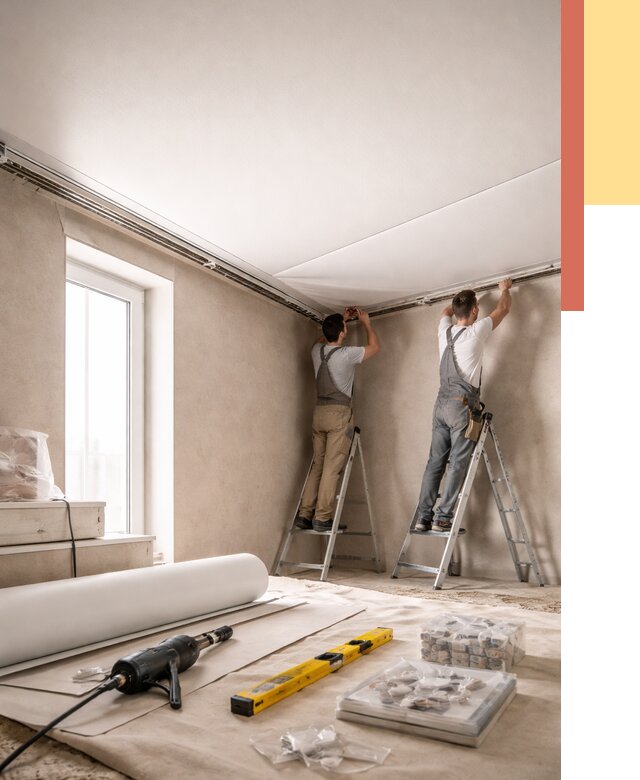 Монтаж натяжного потолка в спальне в Набережных Челнах от 3860 руб. под ключ | ОТДЕЛОЧНИК-Нбр