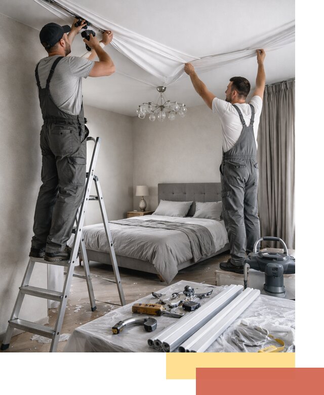 Монтаж натяжного потолка в спальне в Набережных Челнах