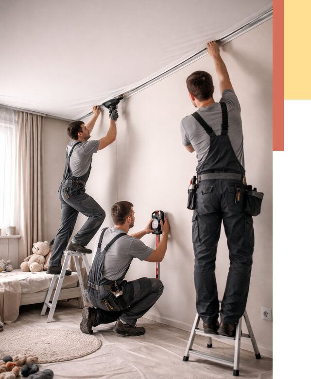 Монтаж натяжного потолка в детской в Набережных Челнах от 3555 руб. — быстро и недорого | ОТДЕЛОЧНИК-Нбр