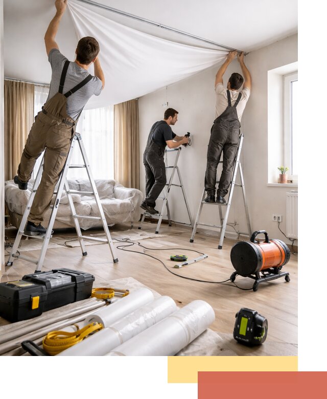 Монтаж натяжного потолка в гостиной в Набережных Челнах