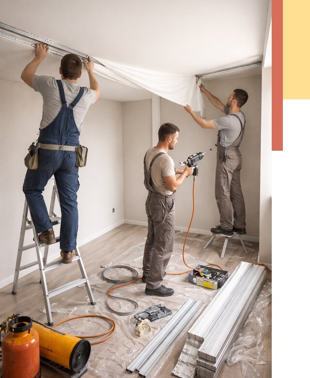 Монтаж натяжного потолка в студии в Набережных Челнах от 5587 руб. — быстро и недорого | ОТДЕЛОЧНИК-Нбр