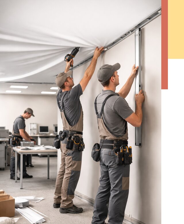 Монтаж натяжного потолка в офисе в Набережных Челнах от 457 руб/м² — быстро и недорого | ОТДЕЛОЧНИК-Нбр