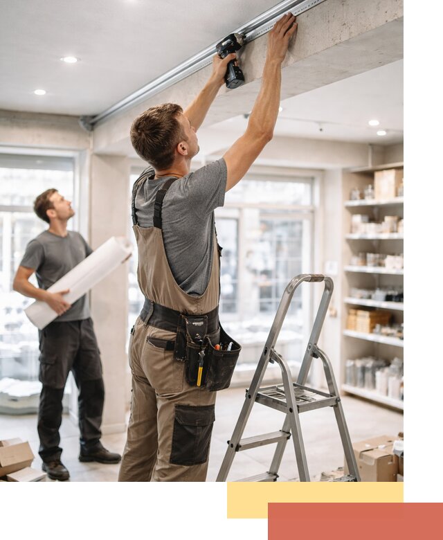 Монтаж натяжных потолков в магазине в Набережных Челнах