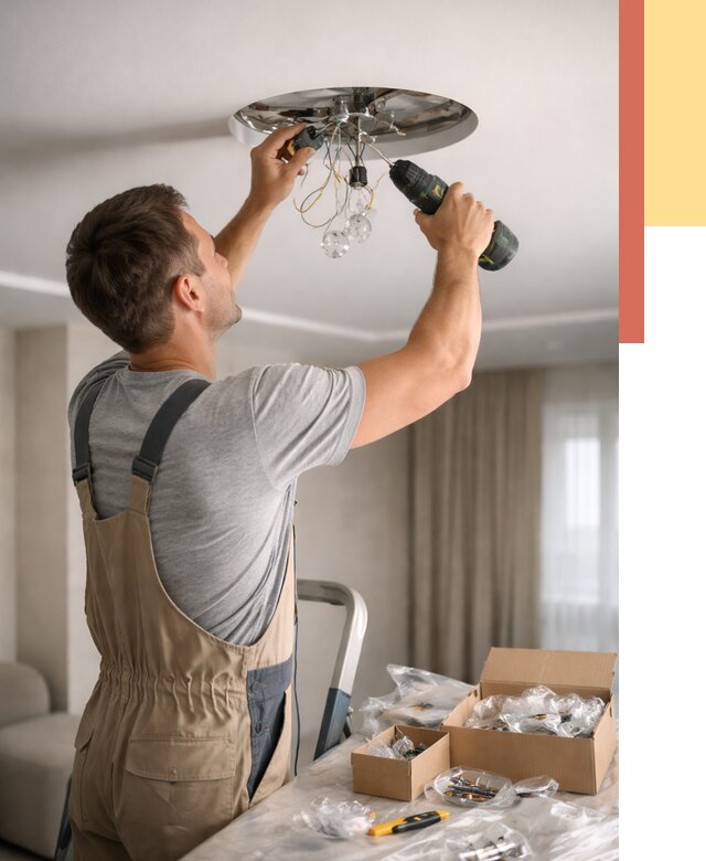 Установка люстры в натяжной потолок в Набережных Челнах от 1219 руб. | Быстро и недорого — ОТДЕЛОЧНИК-Нбр