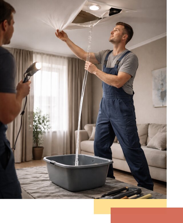 Слив воды с натяжного потолка в Набережных Челнах быстро и аккуратно