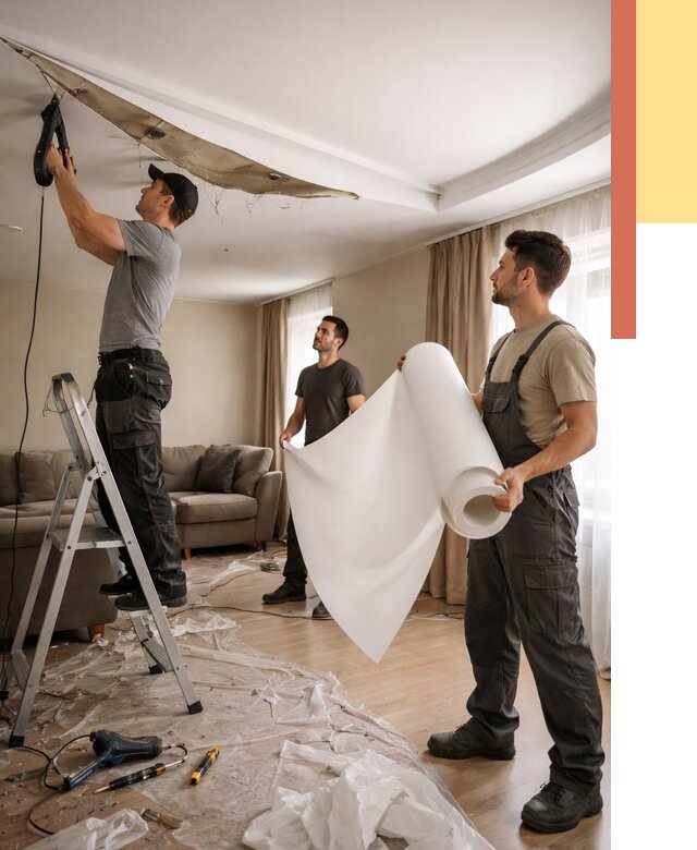 Замена полотна натяжного потолка в Набережных Челнах от 9650 руб. быстро и недорого | ОТДЕЛОЧНИК-Нбр